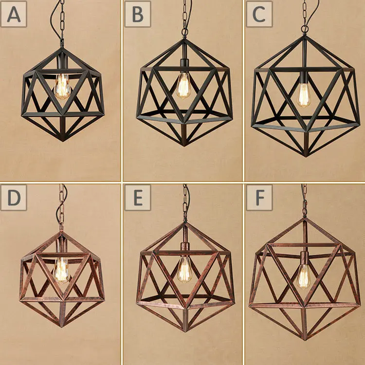 

Large Retro Geometric E27 Led Pendent Light Nordic Industrial Iron Art Hanging Lamp Vintage Loft Style Big Droplight Lampshade