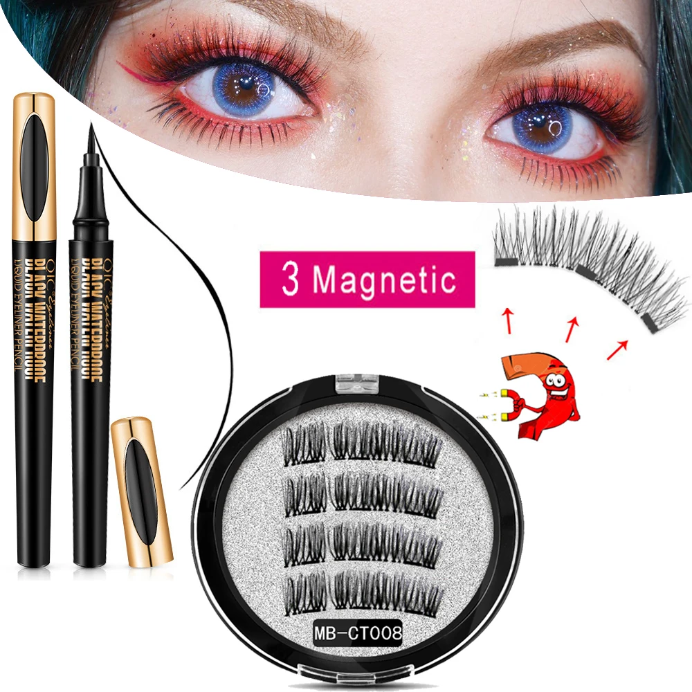 

MB 2019 Magnetic Eyelashes eyeliner With 3 Magnets Natural False Eyelashes Handmade 3D Mink Lashes Extension Lash MB-CT