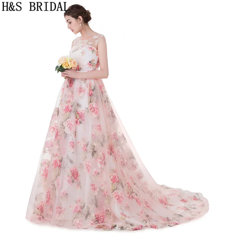 H& S свадебное милое платье для выпускного вечера прозрачные лямки цветочный принт длинная Кружевная аппликация с жемчугом Принцесса Вечерние платья vestido longo