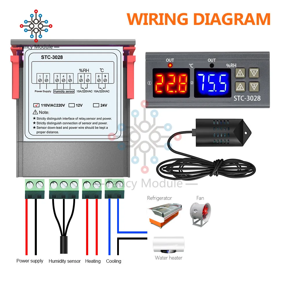 Двойной цифровой регулятор температуры 12V 24V 110 V-220 V STC-3028 10A термостат контроль влажности термометр контроллер гигрометра