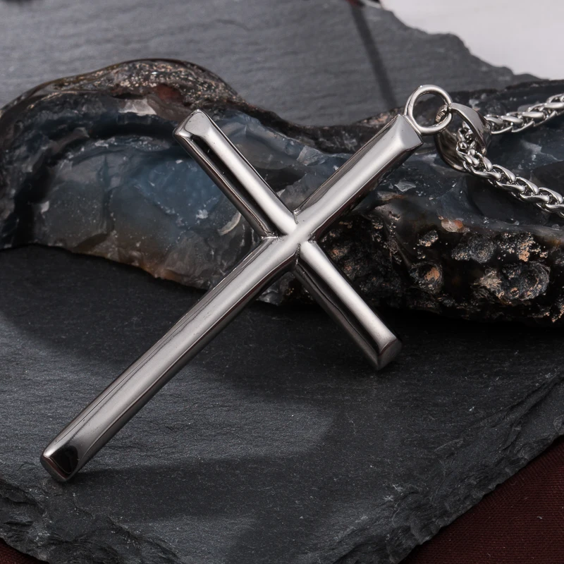 

Men's Pendant Gold Plat 316L Stainless Steel Cross Religious Pendant Necklace Mens Necklaces Long Chain erkek kolye Jewelry