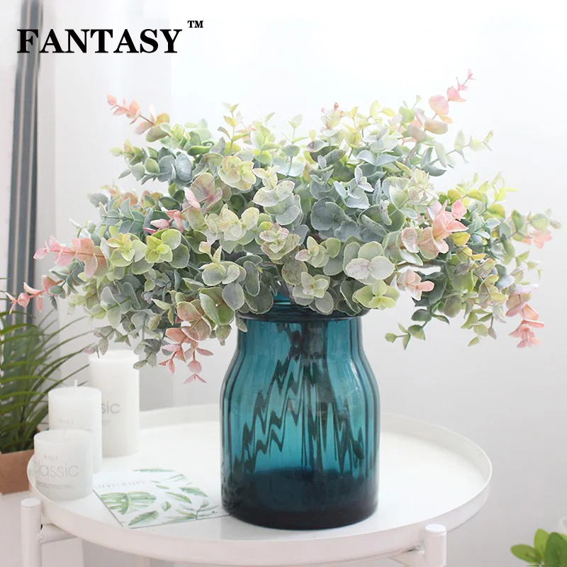 

13 heads Plastic Plants Fake Tree Leaves Artificial Leaf Australian Evergreen Eucalyptus Branch For Wedding Wall Wreath material