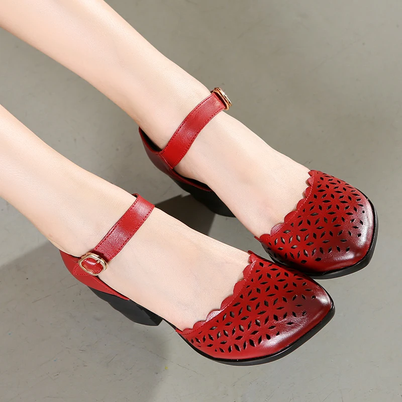 GKTINOO Sandalias de tacón grueso para mujer, zapatos con punta cubierta,  estilo étnico, de piel auténtica, para verano, 2022|women sandals|heel  sandalsthick heel sandals - AliExpress