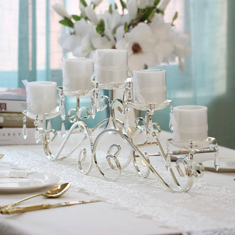 

Wedding Centerpieces Candelabra Parties Decorations Crystal Candlestick Silver Candle Holders Crystal Metal Silver Candlestick