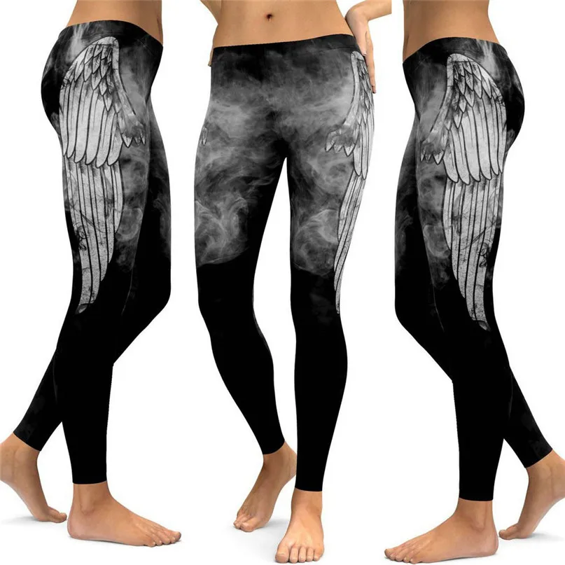 Feather Print Yoga Pants Women High Waist Sexy Workout Leggings Gym Sports Athlete Fitness Running Trousers  #3J#F (1) - 
