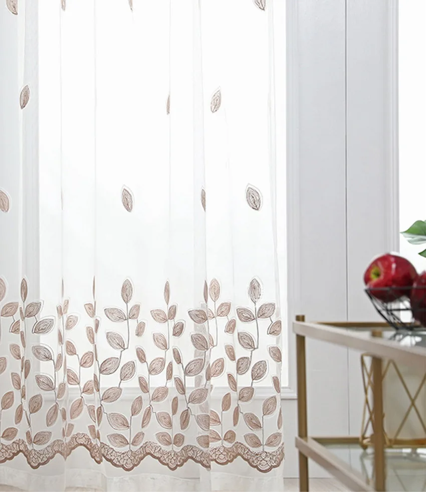 Blue Four-leaf Clover Embroidery Tulle Curtains For Living Room Sheer Panels White Voile Curtains For Bedroom Kitchen M099#4