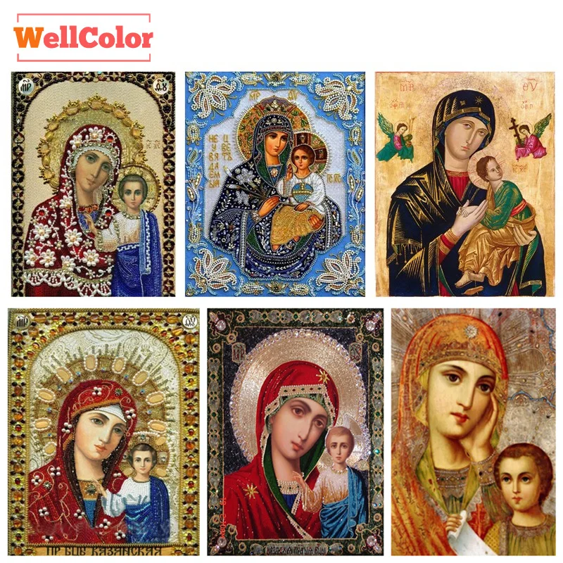 

RUBOS virgin Lady hug Jesus Pattern Rhinestone DIY 5D Diamond Painting cross stitch set Diamond embroidered 3D mazayka decor
