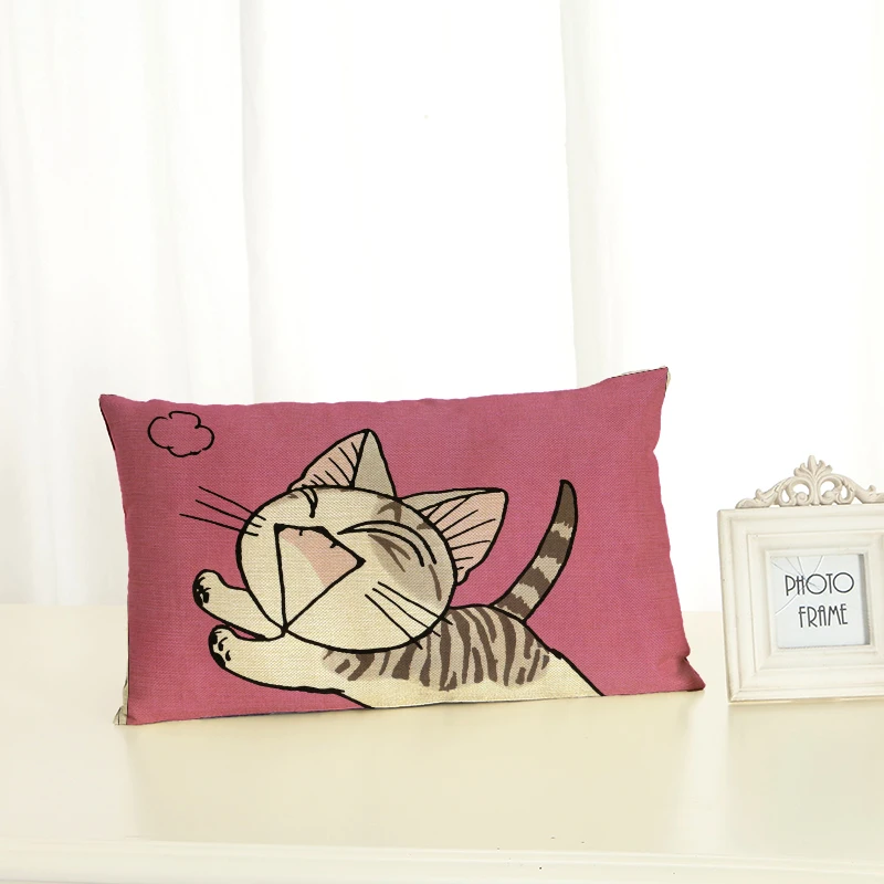 

HD 30x50 Cheese Cat Housewear Green Plant Chair Cushion Cover Soft Pillow Case Cojines Almofadas Cotton Linen Square