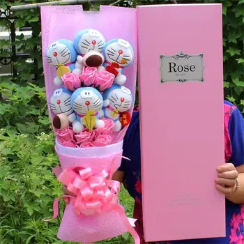

2019New Cute Stuffed Animal Plush Toy Lovely Doraemon+fake roses Cartoon Flower Bouquet Creative Valentine's Day Christmas gifts