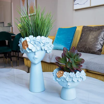 Nordic vase decoration flower arrangement 2 piece set Creative living room TV cabinet modern minimalist home decoration - Цвет: Blue