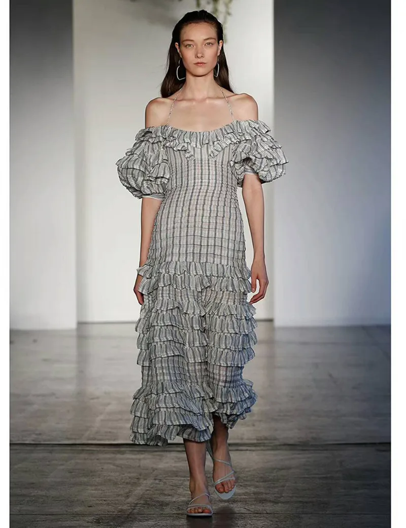 Robes Plis Bouffantes Rayé Manches Encolure Longues Peint Coeur Eté Évider Femmes Pour Printemps Robe Gray Midi Gris 1B7HqT