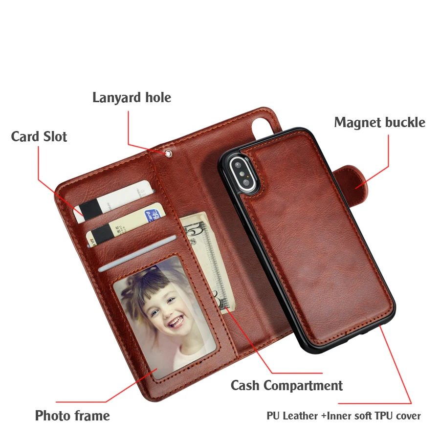Чехол LAN для iPhone XS, Роскошный кошелек из искусственной кожи, 2 в 1, Магнитный чехол для iPhone X XS, чехол для MAX XR, слот для карт, винтажный