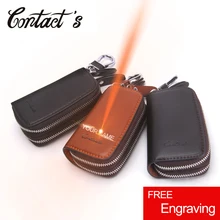 Free Engrave Key Wallet Genuine Leather Car Key Holder For Men Zipper Door Key Chain Organizer Key Bag Business Male Housekeeper