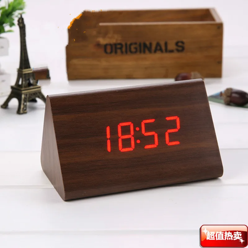 Светодиодный деревянные часы Креативные часы один голосовой деревянные часы рекламы электронные подарки - Цвет: Brown red
