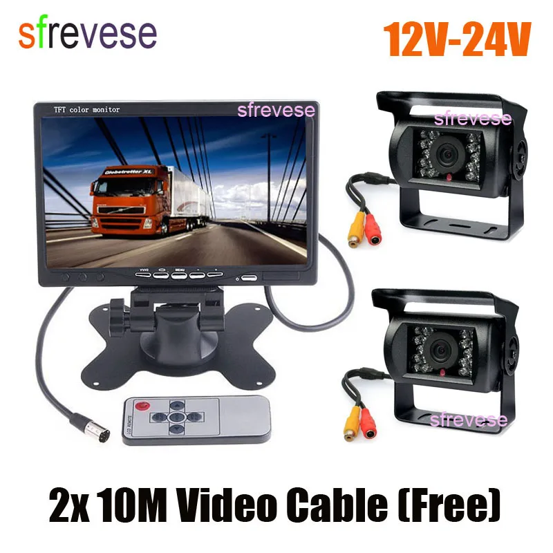 

2x 18 LED IR Night Vision Parking Reversing Backup Camera Car Rear View Kit + 7" LCD Monitor for Bus Truck Motorhome 12V-24V