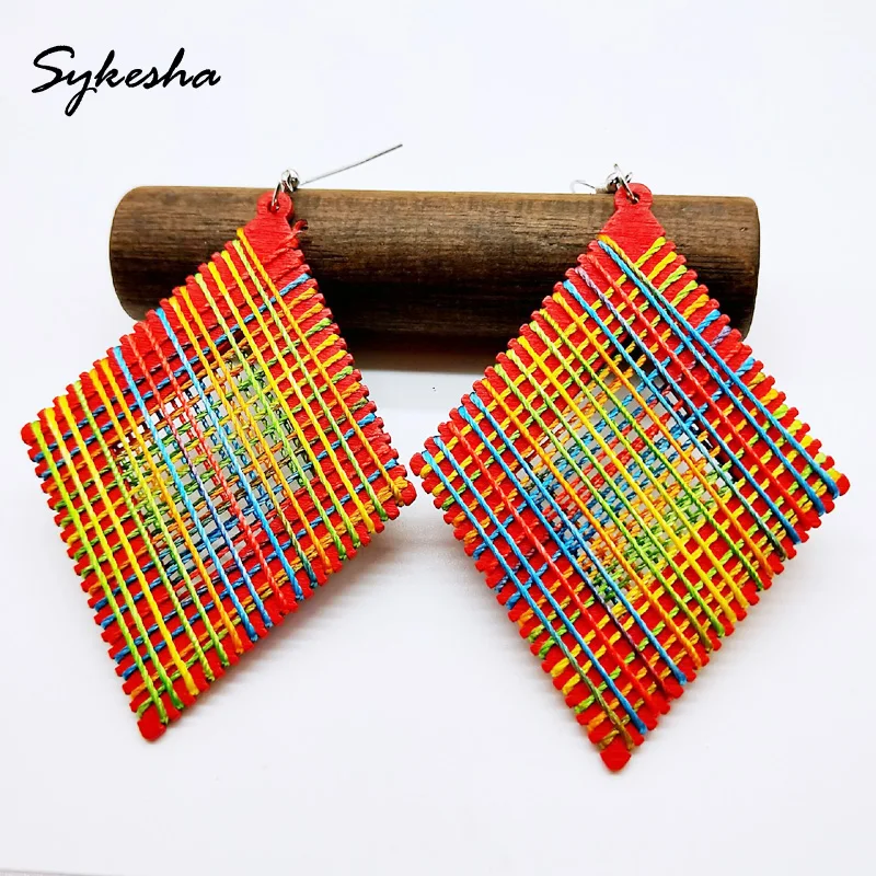 

2019 Hot Korean Female Wooden Dangle Earrings Retro Wood Envelopes Crystal Shaped Strings Yard Twisted Earrings Bohemia Jewelry