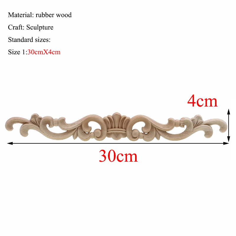 Прямоугольная резьба из натурального дерева аппликации для мебельного шкафа неокрашенные деревянные молдинги наклейка Винтажные Украшения Аксессуары - Цвет: 30cmX4cm