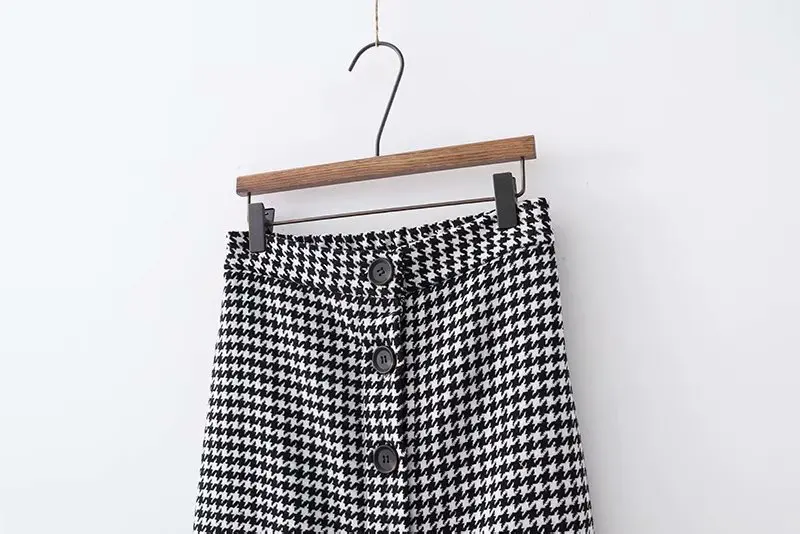 Женская винтажная клетчатая миди юбка faldas mujer Houndstooth пуговицы Ретро Женская одежда повседневные шикарные юбки