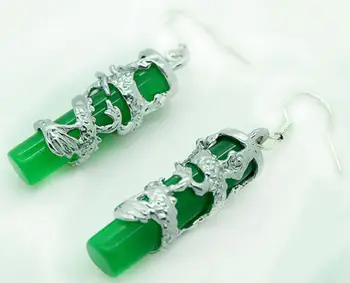 

brinco wedding brincos moda pendientes earring Inlay Natural Green gem Dragon 925 Sterling Earrings
