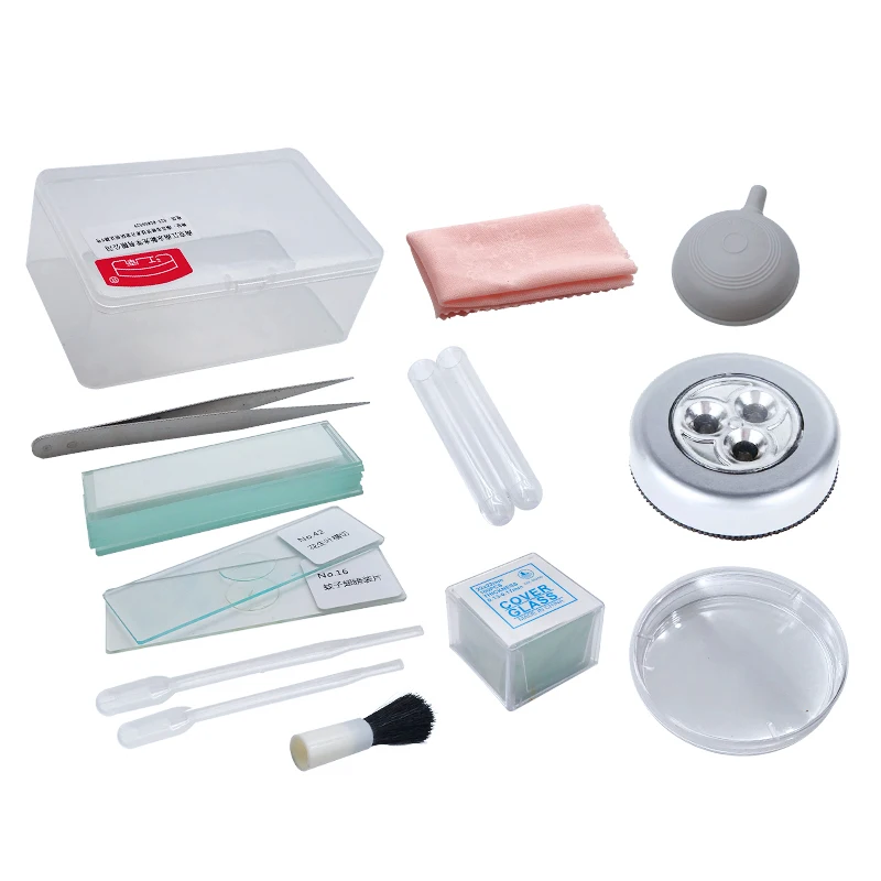 Biological Microscope Accessories Set Making Biological Specimen Tools Slides Dropper Tweezers Test Tube for Laboratory Teaching