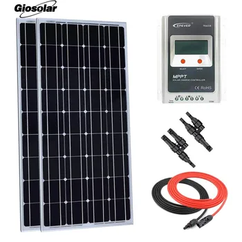 

Giosolar 200 Watt Monocrystalline Solar Panel: 2pcs 100W Solar Panel + 20A LCD MPPT Charge Controller + Branch Connector + Cable