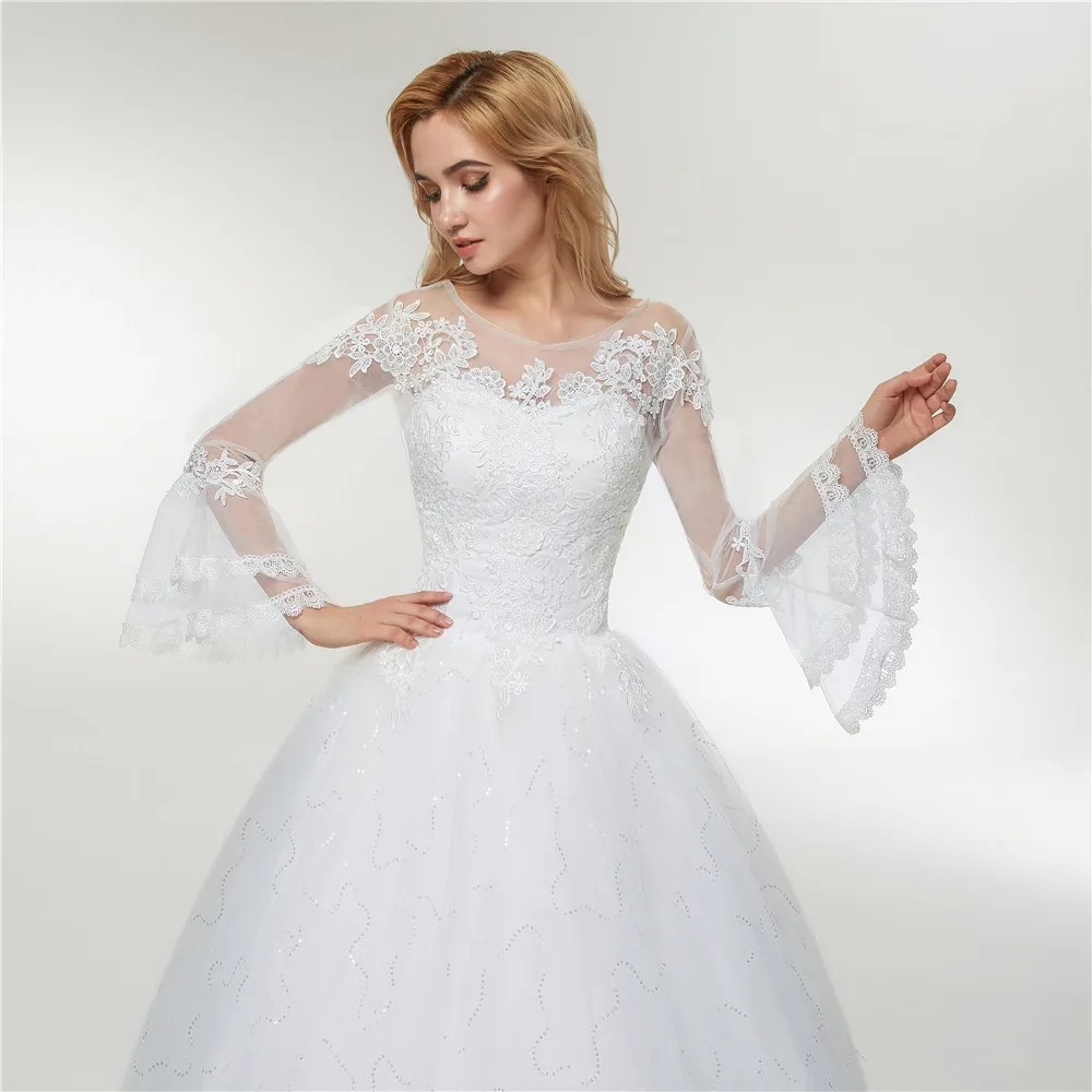 Fansmile Тюль Mariage Vestido De Noiva кружевное бальное свадебное платье размера плюс свадебное платье с аппликацией FSM-424F