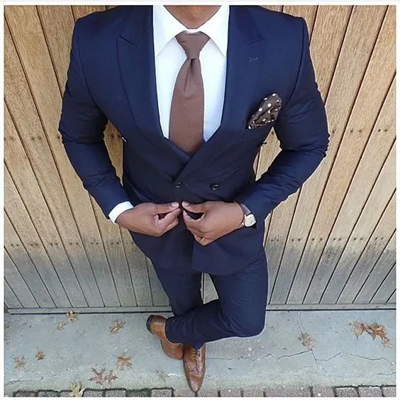 Nueva Moda Azul Oscuro Trajes de Boda 2 Unidades Para