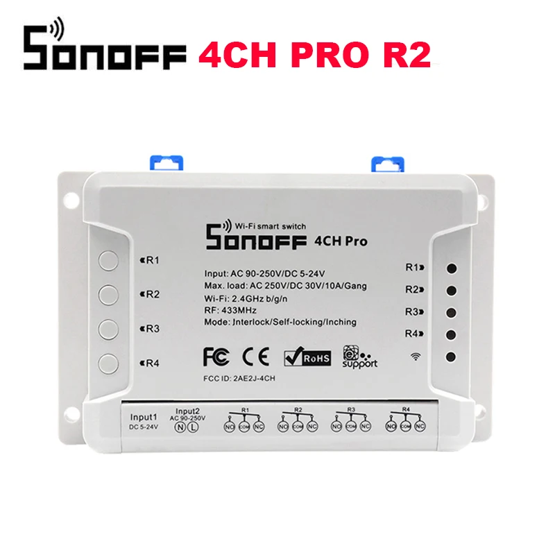 Sonoff 4CH Pro R2 умный Wi-Fi светильник 4 комплекта 3 режима работы инчинг интерлок домашняя Автоматизация работает с Alexa Google Home - Комплект: 4CH PRO R2