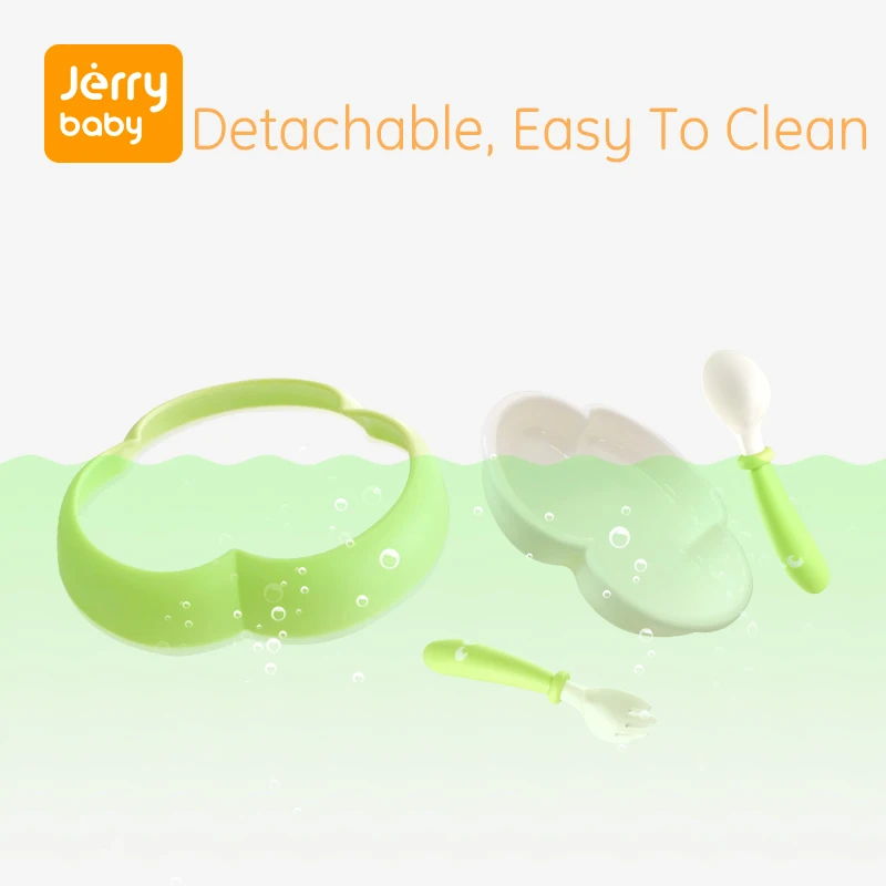 Jerrybaby Baby Silicone Dining Dinnerware BPA Free Toddler Train Spoon Cartoon Plate Tableware Fruit Tray Kid Food Feeding Dish