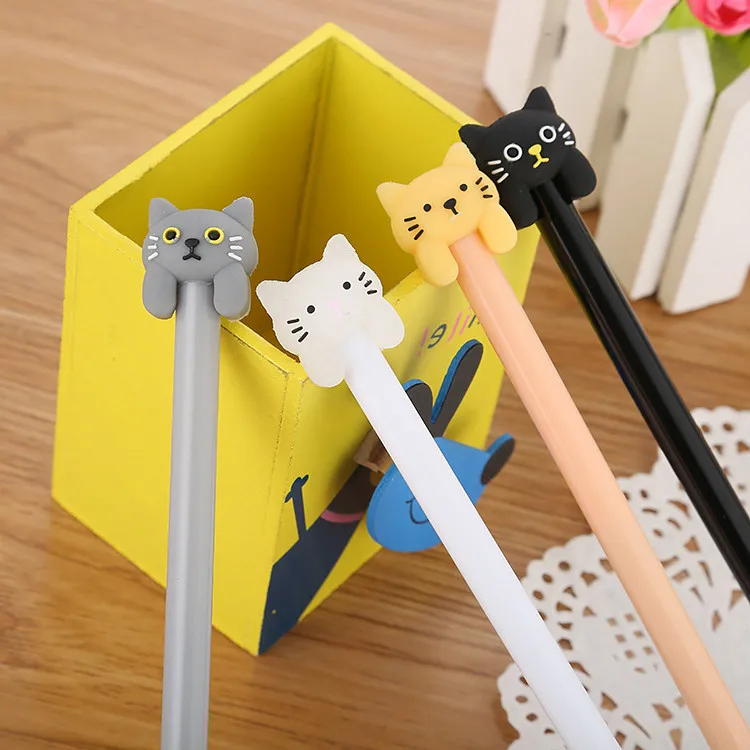 

40 Pcs Pen Wholesale Cartoon Cat Neutral Pen Gel Cute Stationery Black Water Pens Stationary for School Tools Writing
