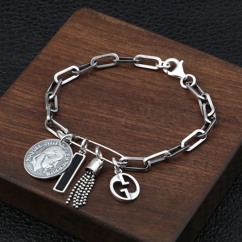 

S925 Silver Jewelry Thai Silver Fashion Creativity Statue Fried Bracelet Retro Men's and Women's Bracelets