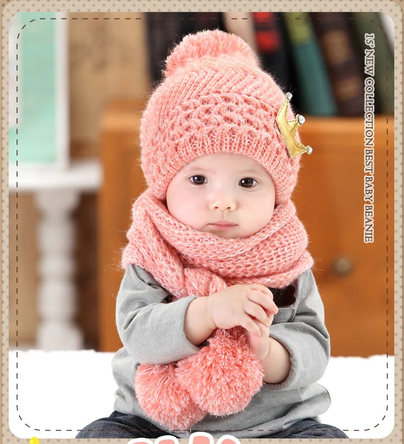 

Winter Warm Baby Hat Scarf Set Baby Cap Cute Knitted Cotton Children's Hats for Girls Boys Kids Caps with Scarf For 1 to 4 Years