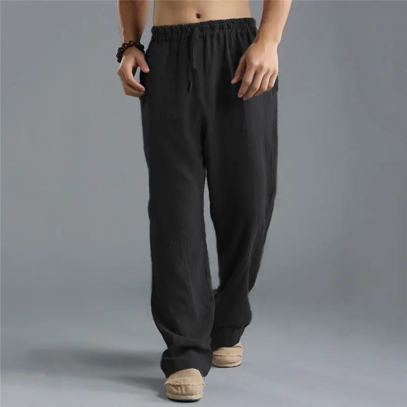 New Men Summer Fashion Trousers Linen Style Loose Casual Breathable Outdoor Solid Pants Sportswear Casual Straight Pants #4R06 (5)