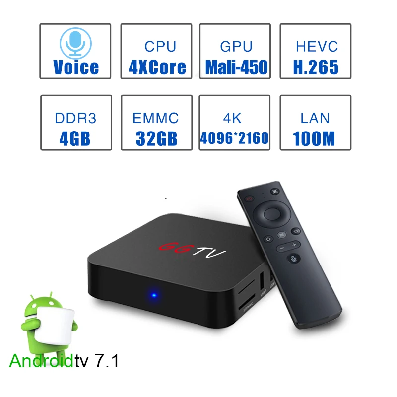 GGTV RK3328 Smart TV Box 4GB RAM 32GB ROM Android 7.1 Set-Top Box H.265 VP9 USB3.0 4K HD Media Player