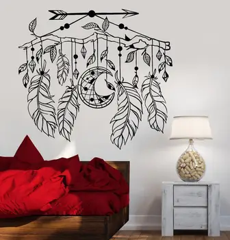

Dream Catcher Arrow Feather Moon Branch Vinyl Decal Bohemian Ethnic Style Home Living Room Bedroom Wall Art Deco Waterproof2SH21