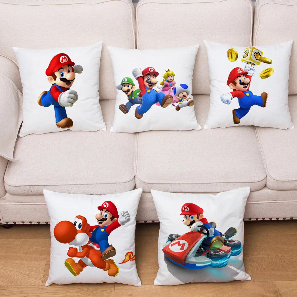 

Classic Game Cartoon Super Mario Throw Cushion Cover Soft Short Plush Pillow Case Car Sofa Home Decor Pillows Cases 45*45cm