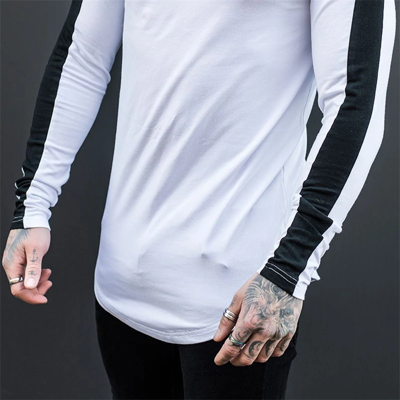 Brand Men Long sleeves cotton t shirt autumn Patchwork raglan sleeve fashion clothing Slim fit elasticity Fitness tees shirts