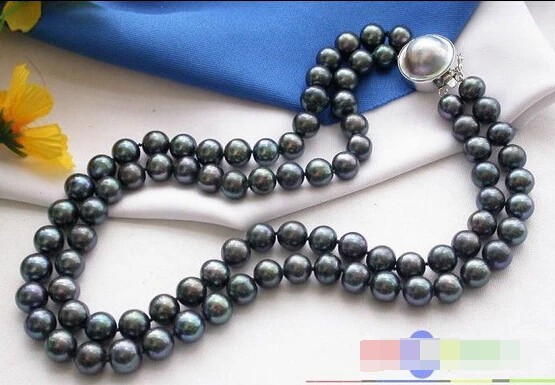 

HOT## Wholesale >>> AA++ 2ROW 11mm BLACK ROUND FW PEARL NECKLACE MABE P2018