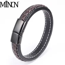 MINCN bracelet men leather braclets Men Jewelry Black/Brown Braided Leather Bracelet Stainless Steel jewelry men fashion stainless steel genuine leather jewelry charm leather bracelet for women braided bracelet men top quality dropshipping