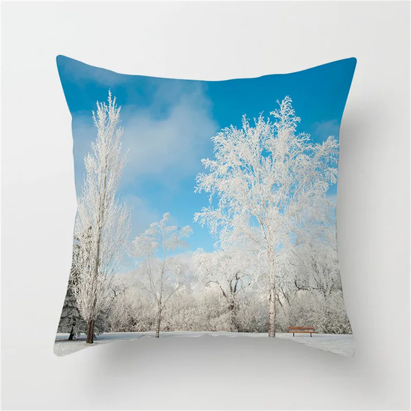 Fuwatacchi Sunrise Forest Pillow Cover Decorative Pillows Cherry Snow Printed Cushion Covers For Sofa Car Pillowcase