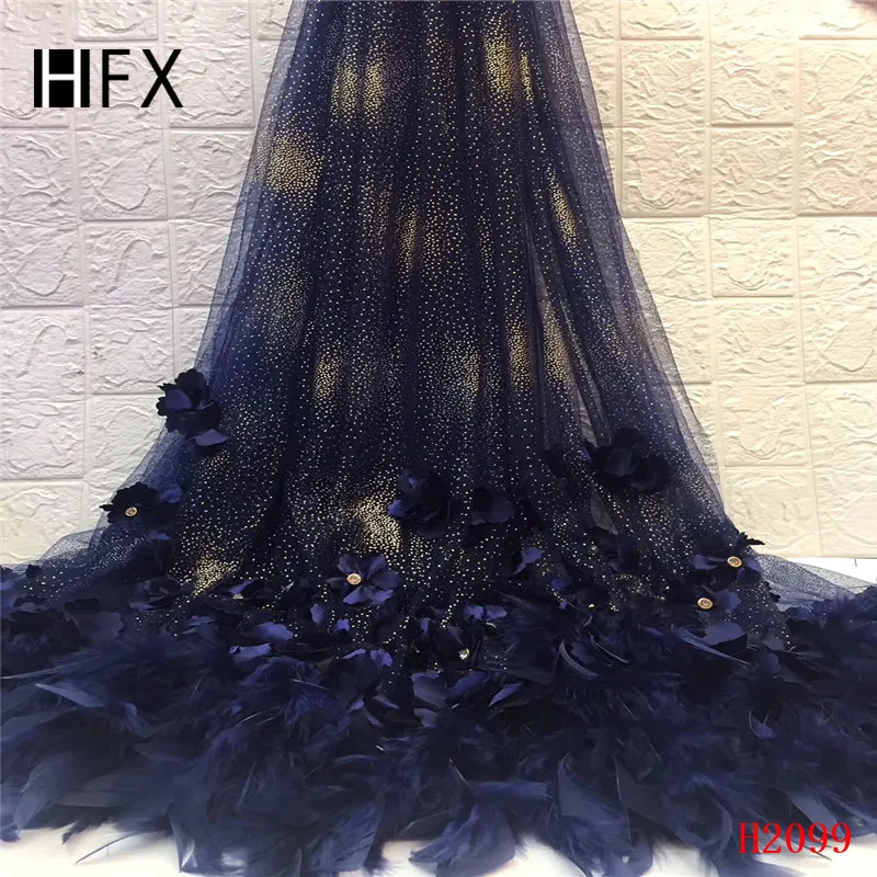 

3d lace fabric for wedding dresses 2019 new 5yard african lace fabric high-end french net lace with 3d flower feather H2099-1