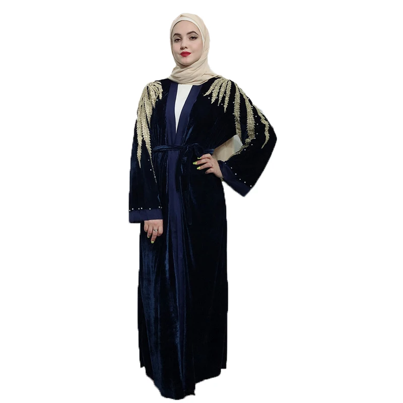 

Arab Velvet Abaya Muslim Womens Shoulder Embroidery Kaftan Cardigan Dresses Qatar Oman Turkey Clothing without Scarf