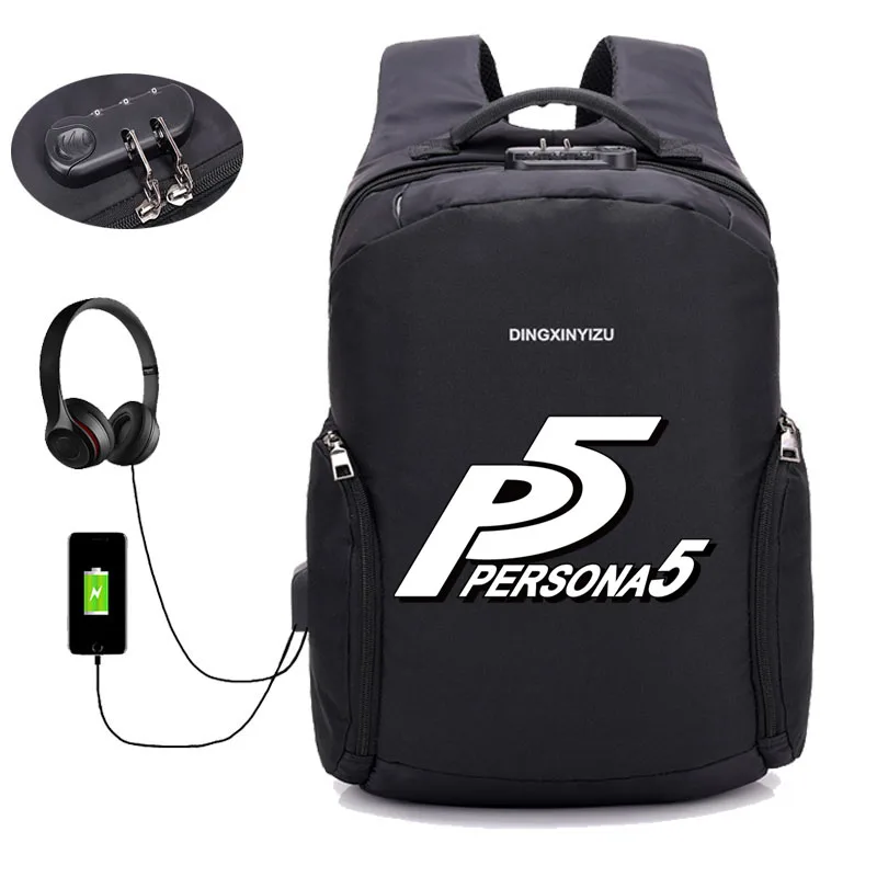 Игры персона 5 рюкзак анти кражи зарядка через USB путешествия Для мужчин женщин