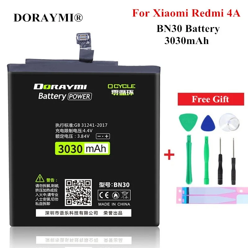 

DORAYMI Original Phone Battery BN30 for Xiaomi Redmi 4A BN 30 3030mAh Replacement Batteries Lithium Bateria + Free Tools