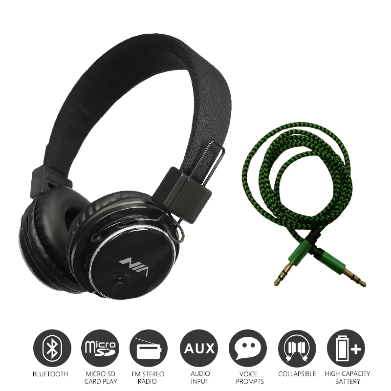 

Economic Set: Original NIA Q8 + AUX Cable a Set Stereo bluetooth headphone sport Foldable Headsets