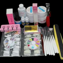 Горячие продажи Pro Nail Art УФ-Гель Наборы Инструменты и 7 Кисть Nail Советы Комплект Клей Горный Хрусталь Блок искусства