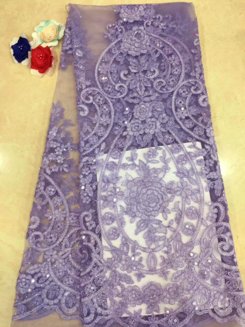 5 ярдов/шт) Высокое качество африканская французская Сетка кружевная ткань темно-синий тюль кружева с вышивкой и блестками для вечернего платья FZZ065