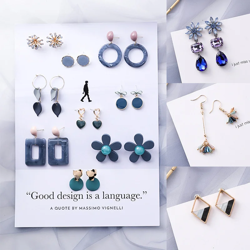 

32 Colors Gray Square Geometric Summer Party Acrylic Drop Earring Blue Crystal 1Pair Korean Round Irregular Circle Hollow Flower