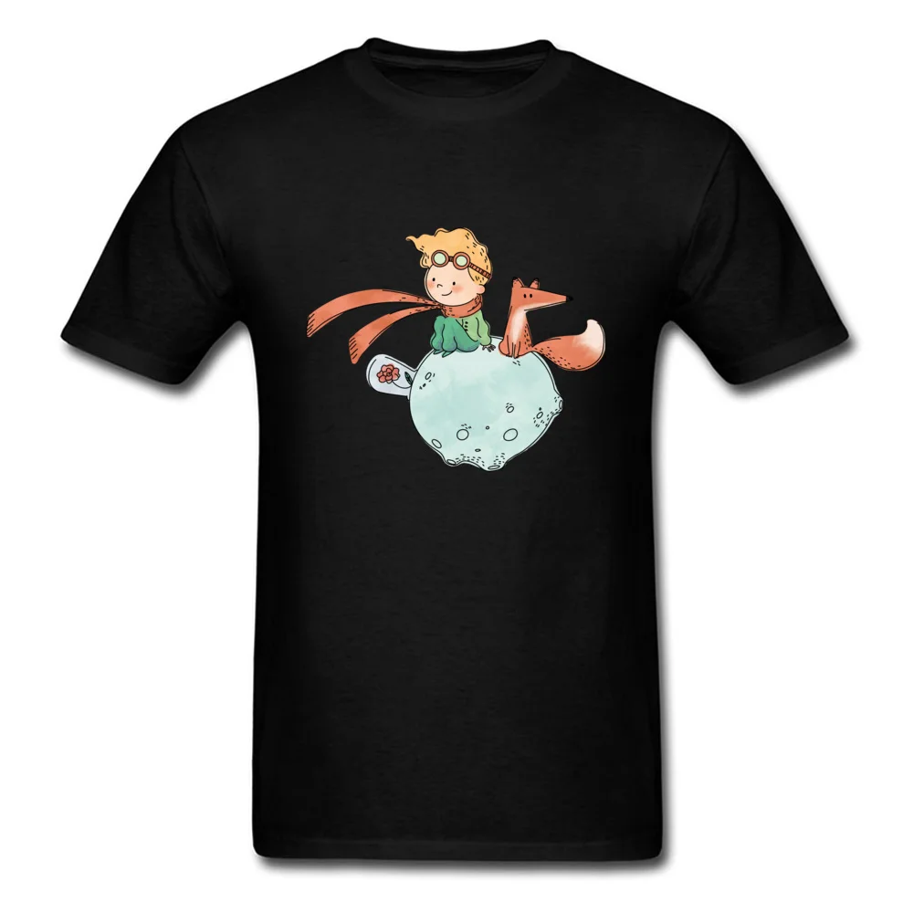 

Little Prince And Red Fox On Planet Men Black T-shirt Novelty Cartoon Design Short Sleeve Tee Shirt Male Birthday Gift