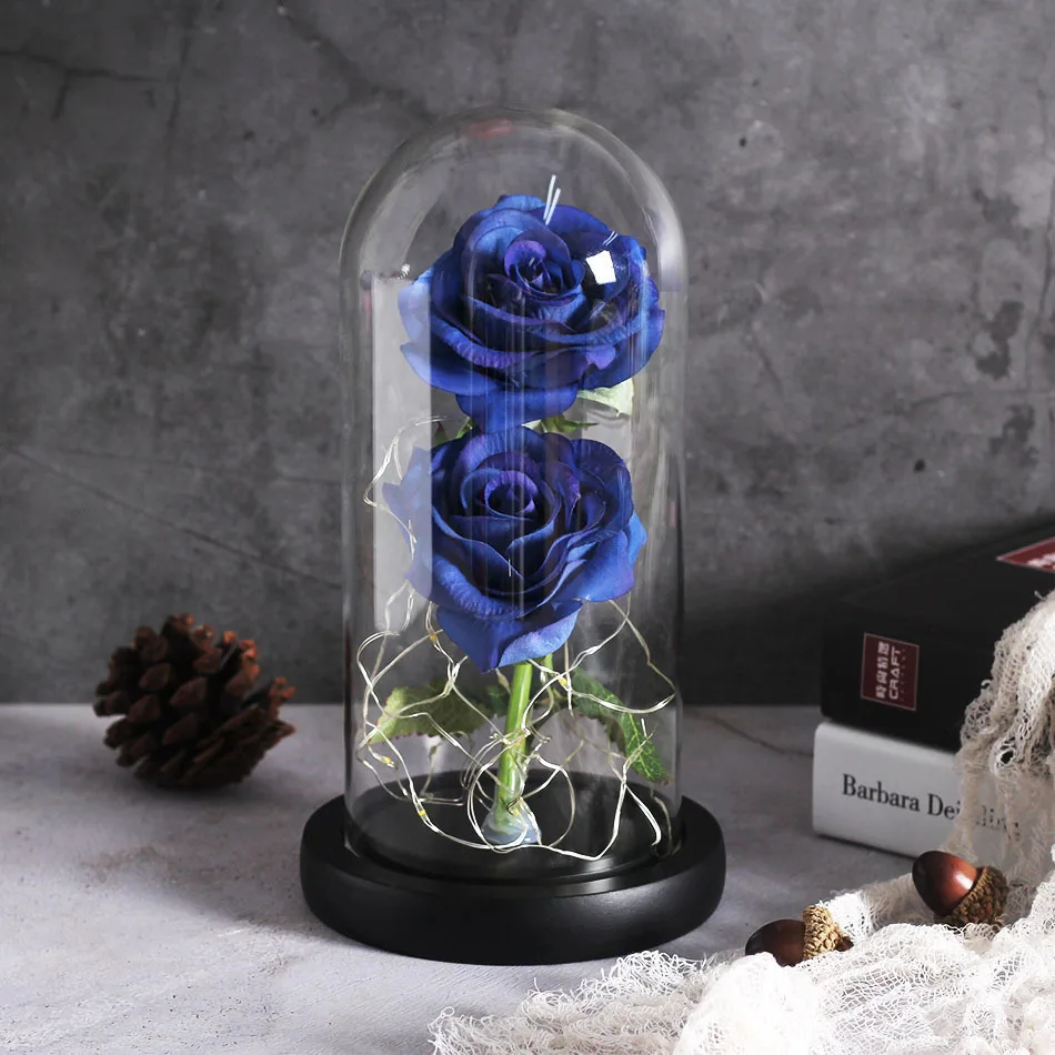 NEW Beauty And Beast Eternal Flower Rose In Flask Wedding Decoration Artificial Flowers In Glass Cover For Valentine's Day Gifts